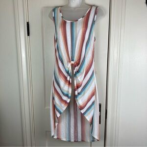 Liberty Love Striped Sleeveless Knot Front High-Low Tunic Top Large